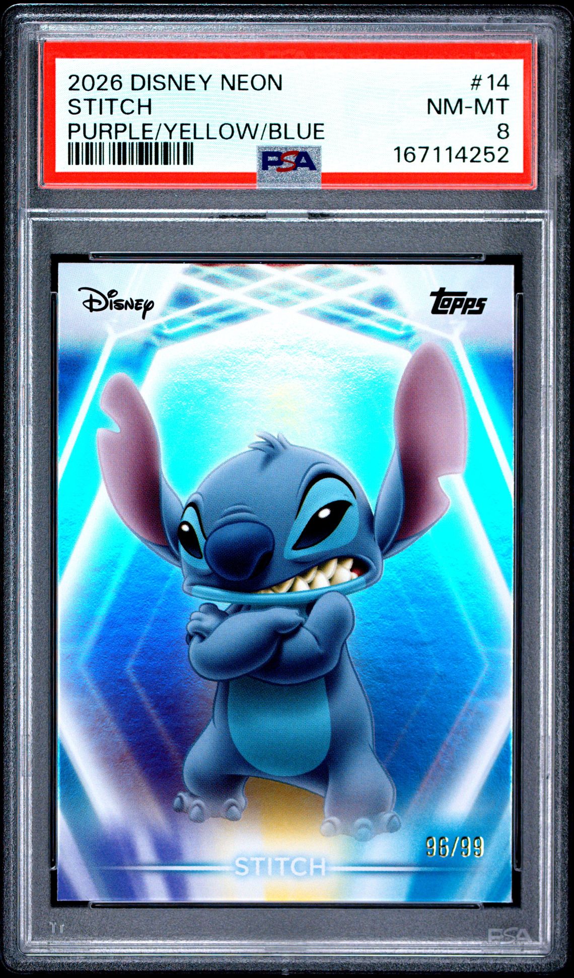 2026 Topps Disney Neon Stitch #14 (Purple/Yellow/Blue) Nm-Mt 8 front