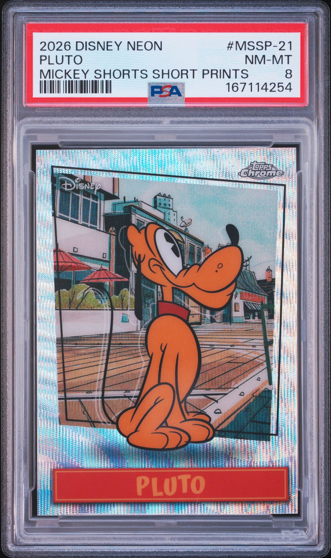 2026 Topps Disney Neon Mickey Shorts Short Prints Pluto #Mssp-21 Nm-Mt 8 front