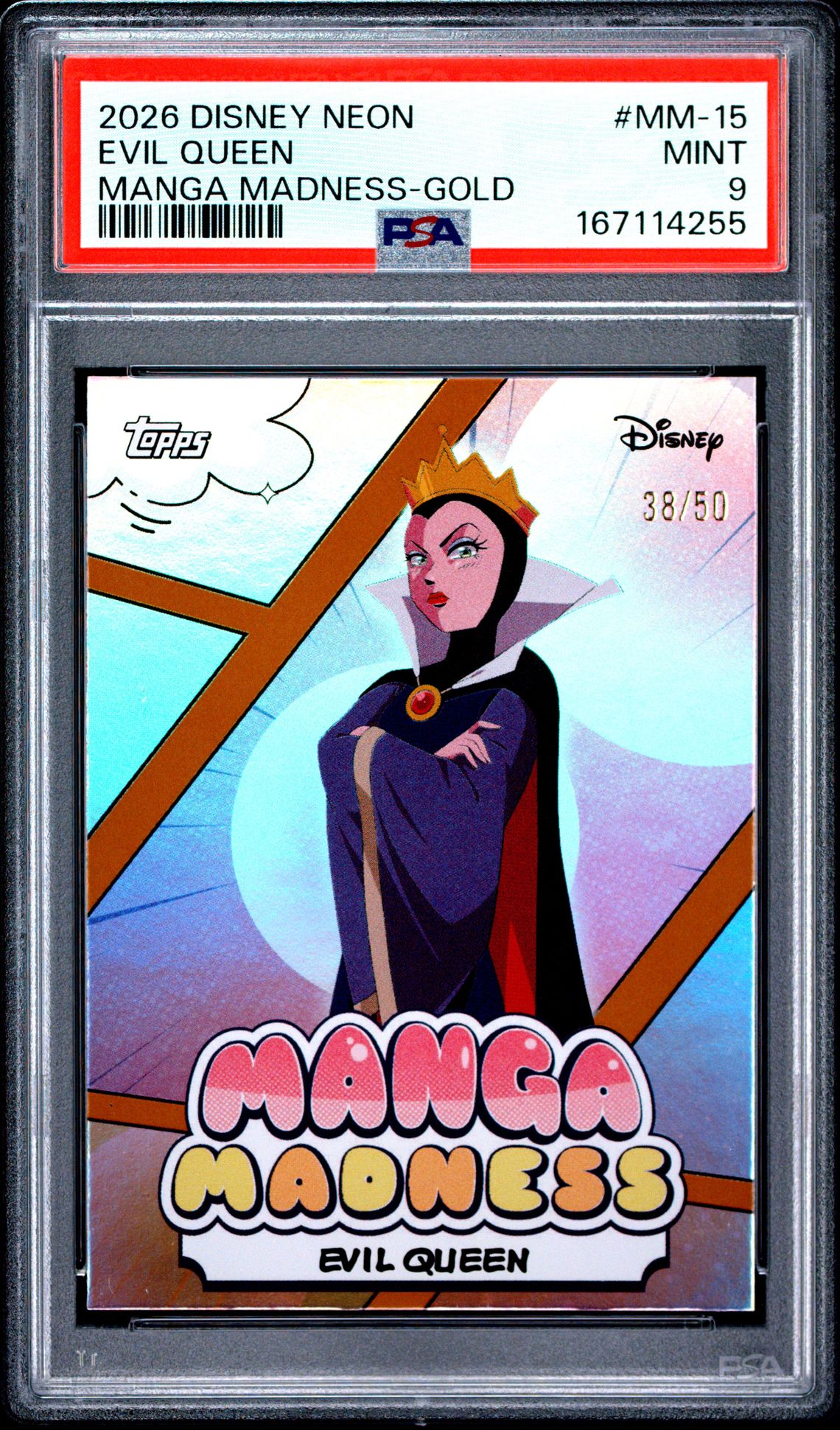 2026 Topps Disney Neon Manga Madness Evil Queen #Mm-15 (Manga Madness-Gold) Mint 9 front