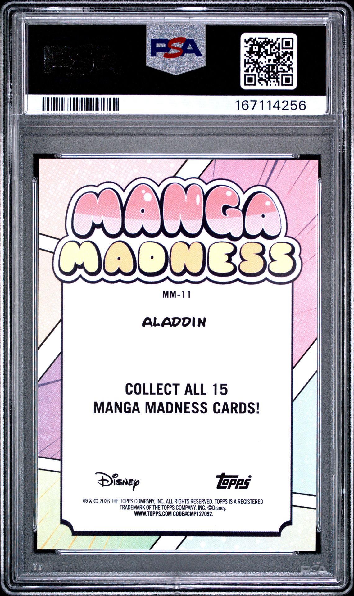 2026 Topps Disney Neon Manga Madness Aladdin #Mm-11 (Manga Madness-Gold) Mint 9 back