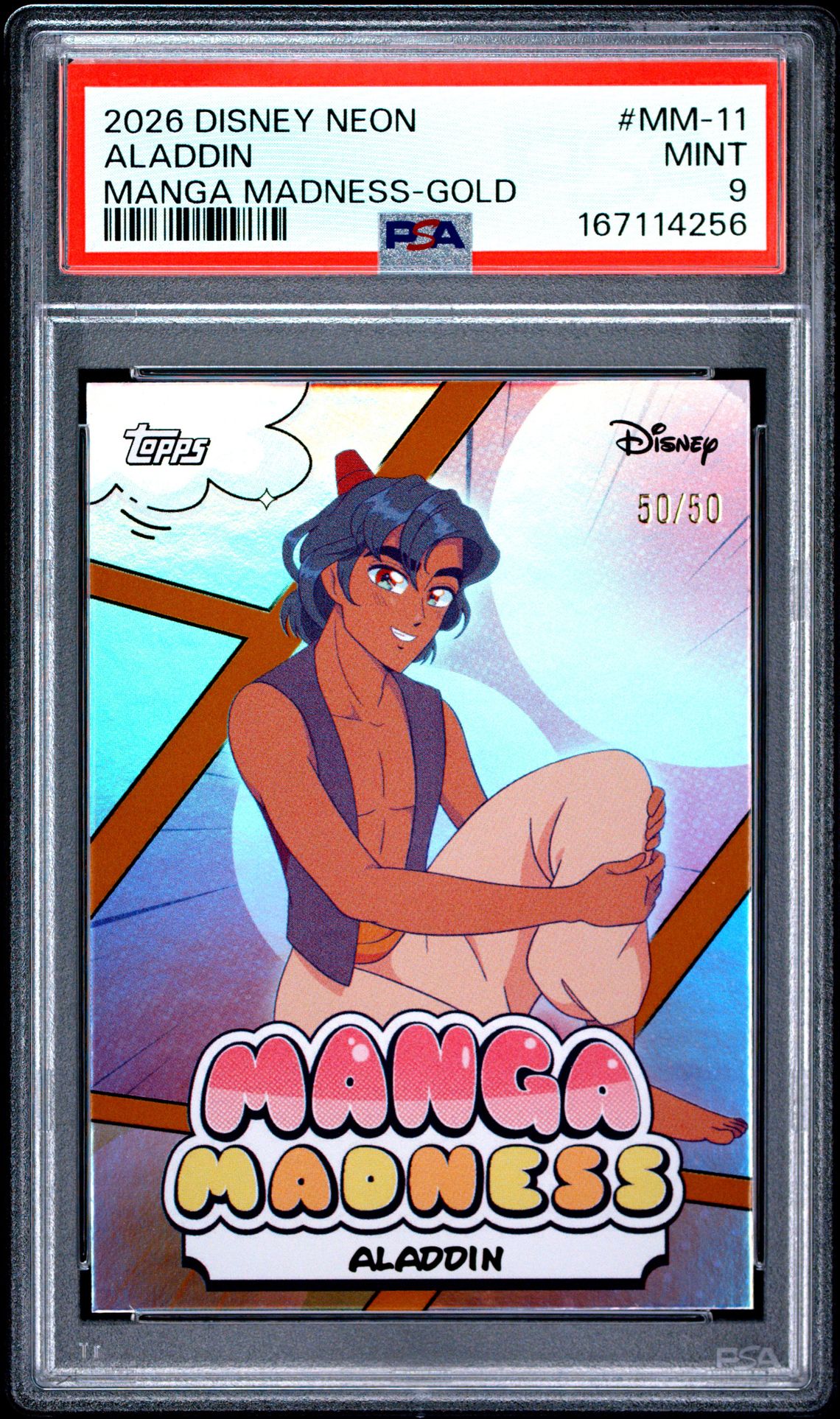 2026 Topps Disney Neon Manga Madness Aladdin #Mm-11 (Manga Madness-Gold) Mint 9 front