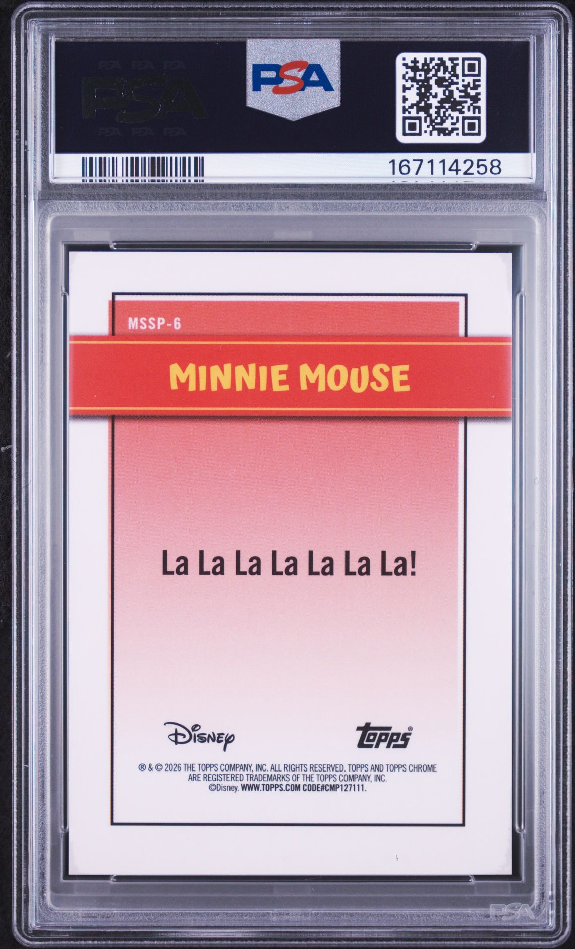 2026 Topps Disney Neon Mickey Shorts Short Prints Minnie Mouse #Mssp-6 Gem Mt 10 back view - PSA certificate #167114258