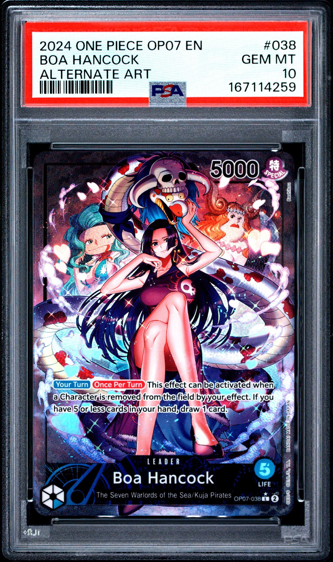 2024 One Piece Op07-500 Years In The Future Boa Hancock #038 (Alternate Art) Gem Mt 10 front view - PSA graded GEM MT 10