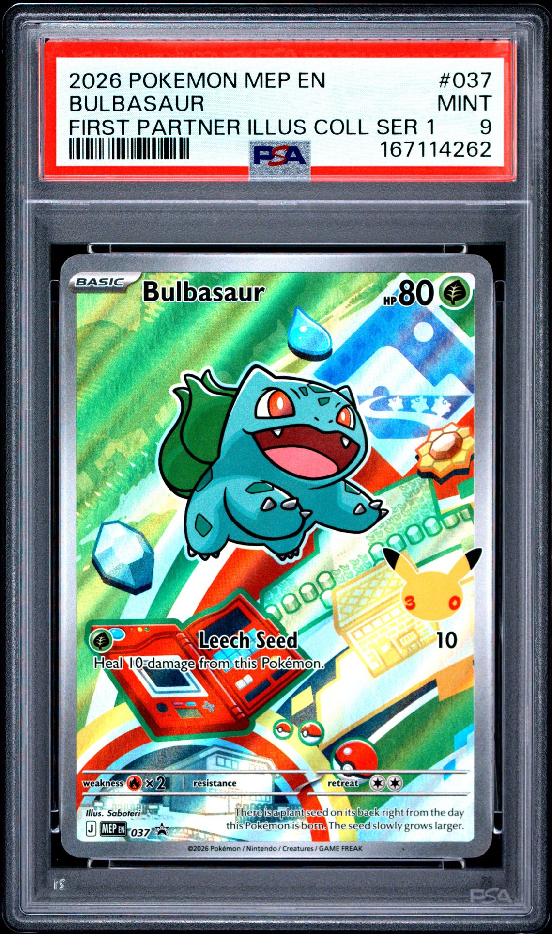 2026 Pokemon Mep En-Me Black Star Promo Bulbasaur #037 (First Partner Illus Coll Ser 1) Mint 9 front