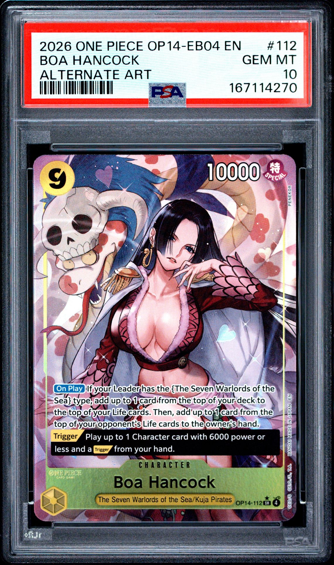 2026 One Piece Op14-Eb04-The Azure Sea's Seven Boa Hancock #112 (Alternate Art) Gem Mt 10 front view - PSA graded GEM MT 10
