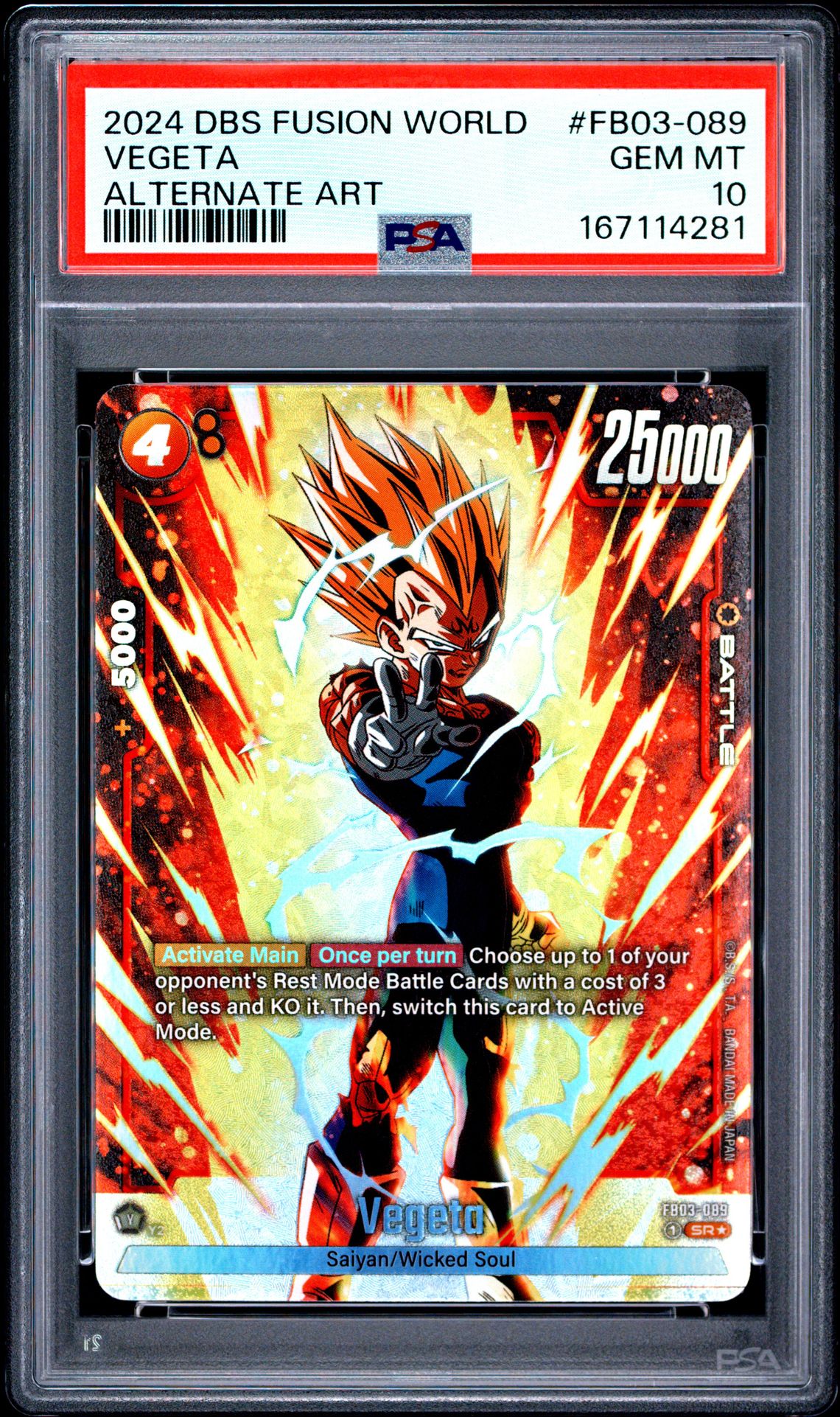 2024 Dragon Ball Super Card Game Fusion World Raging Roar Vegeta #Fb03-089 (Alternate Art) Gem Mt 10 front view - PSA graded GEM MT 10