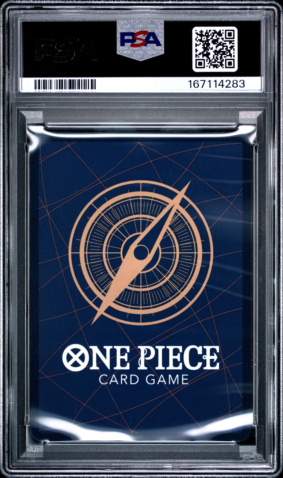 2025 One Piece Op11-A Fist Of Divine Speed G/G F/F Pistol Red Hawk #114 (Alternate Art) Gem Mt 10 back view - PSA certificate #167114283