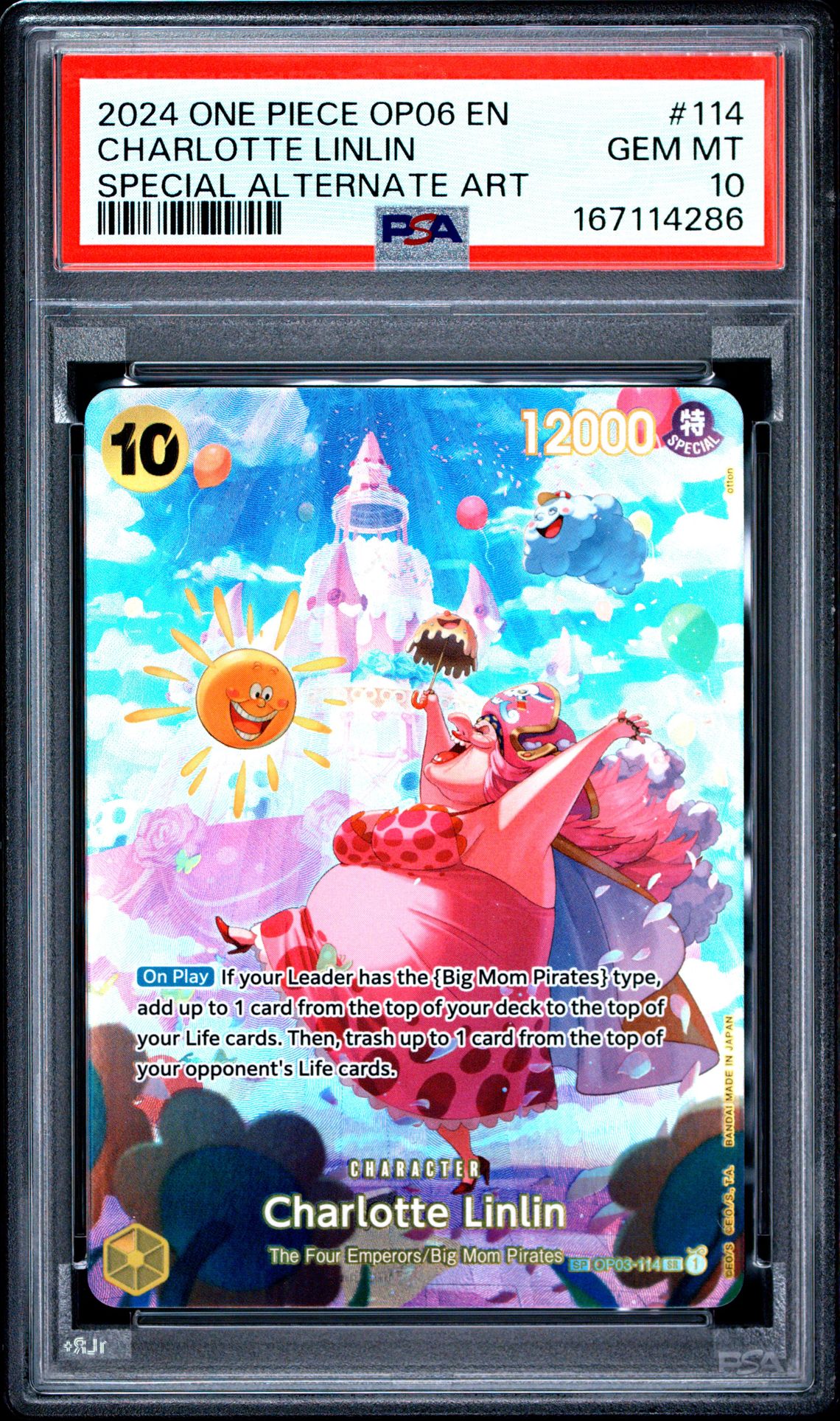 2024 One Piece Op06-Wings Of The Captain Charlotte Linlin #114 (Special Alternate Art) Gem Mt 10 front view - PSA graded GEM MT 10
