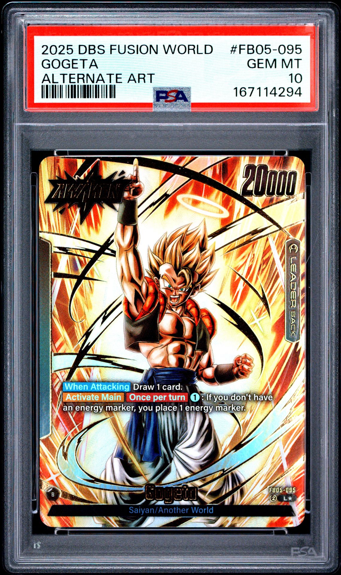 2025 Dragon Ball Super Card Game Fusion World New Adventure Gogeta #Fb05-095 (Alternate Art) Gem Mt 10 front view - PSA graded GEM MT 10