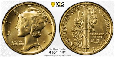 2016-W 10C 100th Anniversary Gold SP70