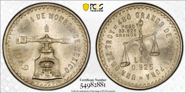 1949-Mo Onza KM-M49a Ag MS63
