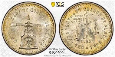 1949-Mo Onza KM-M49a Ag MS63