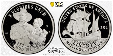 2026-S 25C Mayflower Compact Ag First Strike PR69DCAM