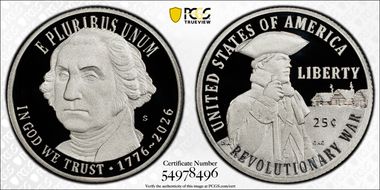 2026-S 25C Revolutionary War Ag First Strike PR70DCAM