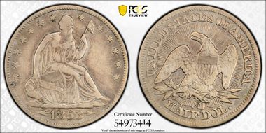 1853-O 50C WB-15, Arrows and Rays N1