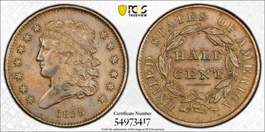 1835 1/2C AU55BN