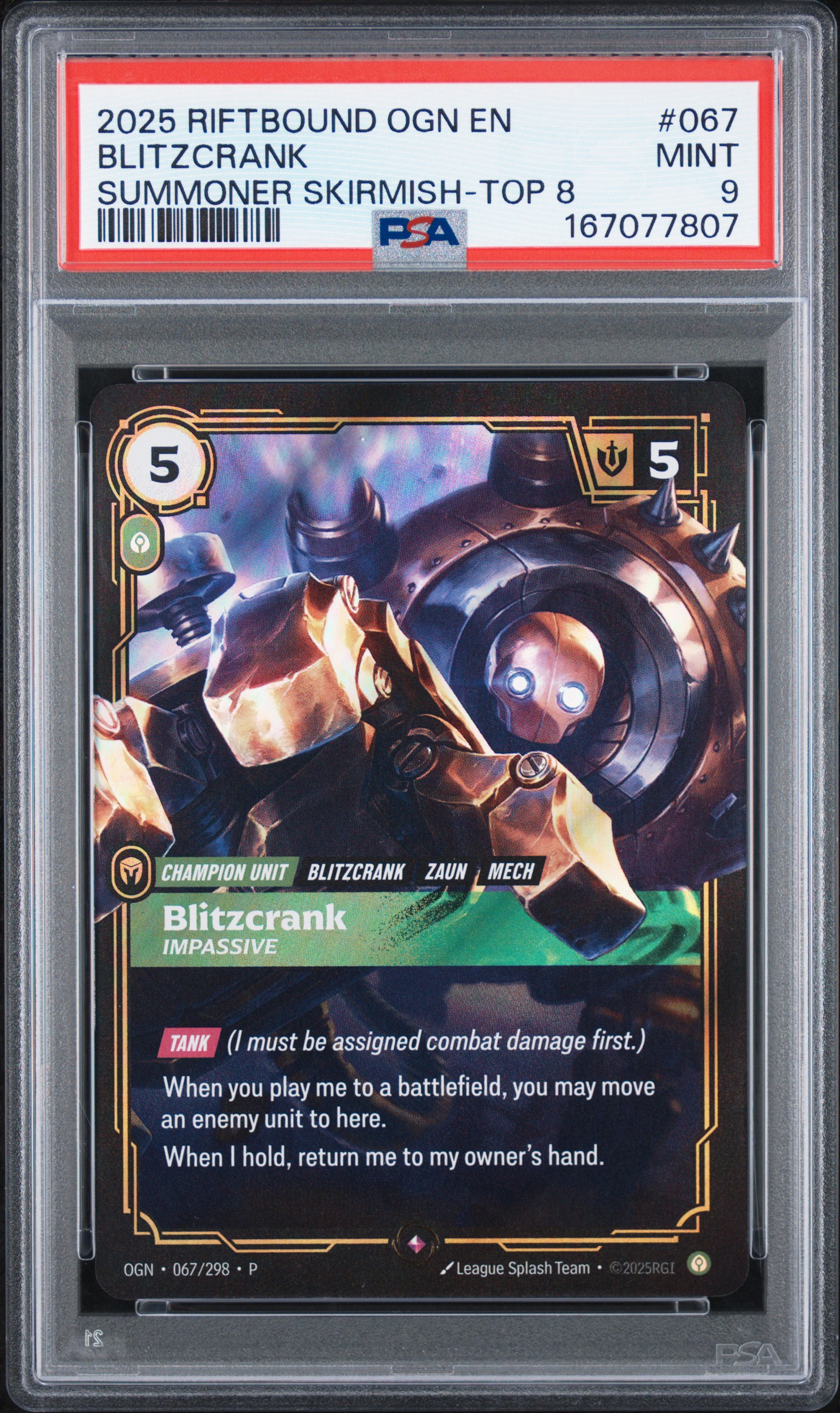 2025 #067 Blitzcrank - Impassive PSA 9 Riftbound: League of Legends Ogn-Origins
