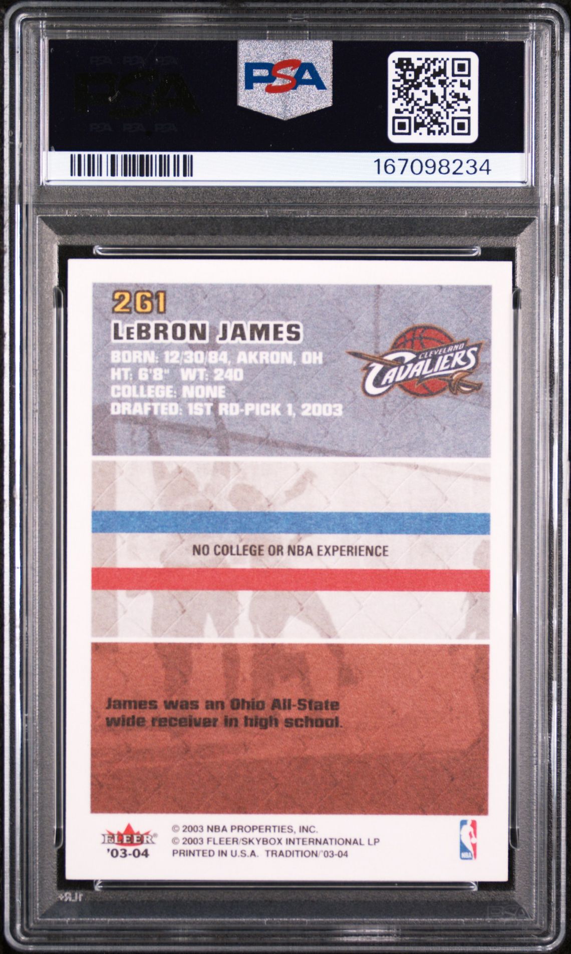 2003 Fleer Tradition Lebron James #261 Mint 9 back