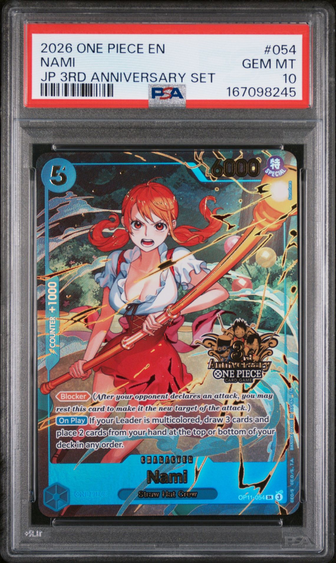 2026 One Piece Japanese 3Rd Anniversary Set Nami #054 Gem Mt 10 front view - PSA graded GEM MT 10