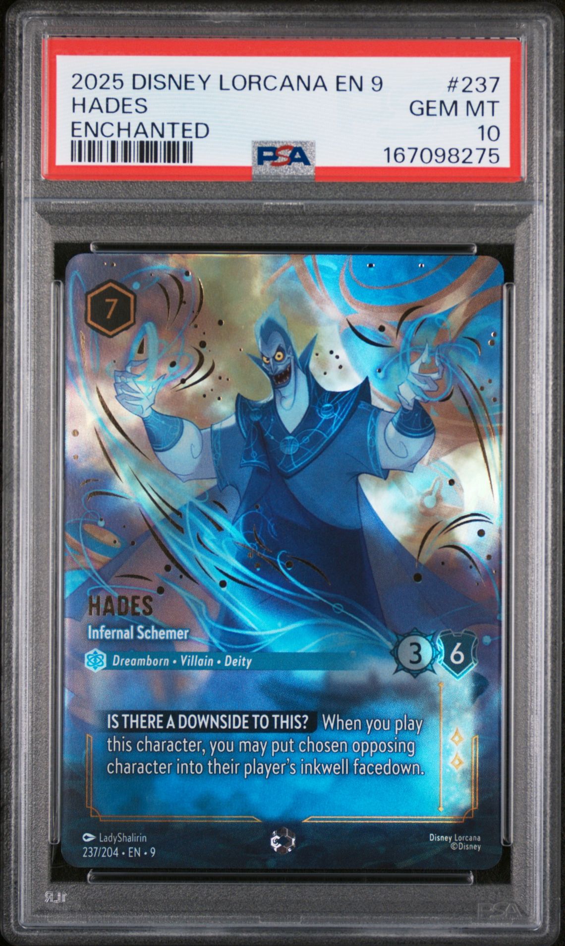 2025 Disney Lorcana En 9-Fabled Hades #237 (Enchanted) Gem Mt 10 front view - PSA graded GEM MT 10