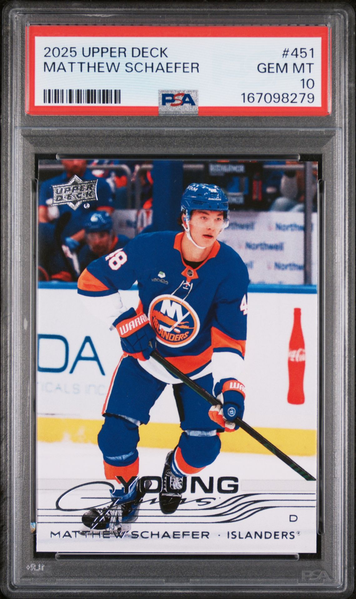 2025 Upper Deck Matthew Schaefer #451 Gem Mt 10 front view - PSA graded GEM MT 10