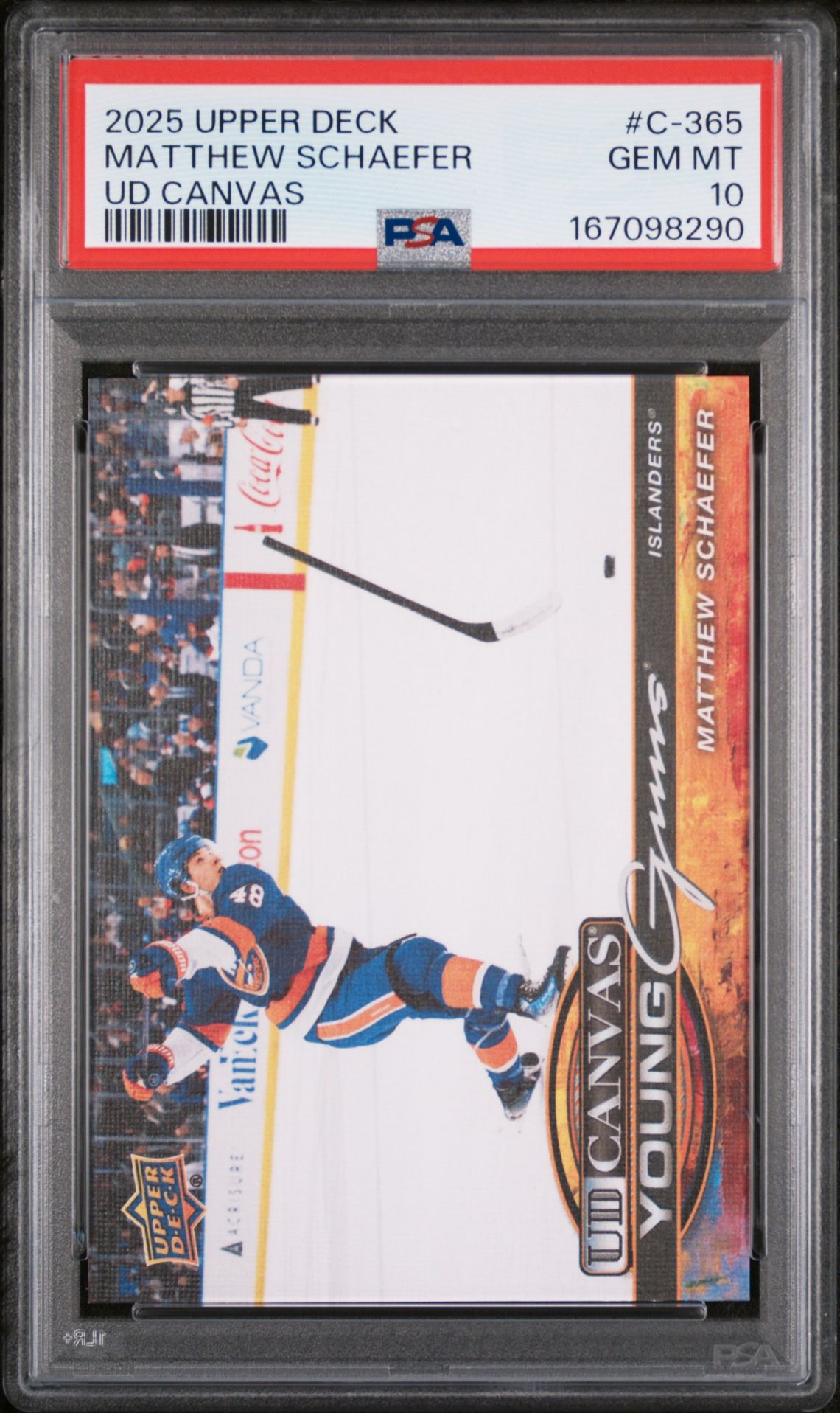 2025 Upper Deck Ud Canvas Matthew Schaefer #C-365 Gem Mt 10 front view - PSA graded GEM MT 10