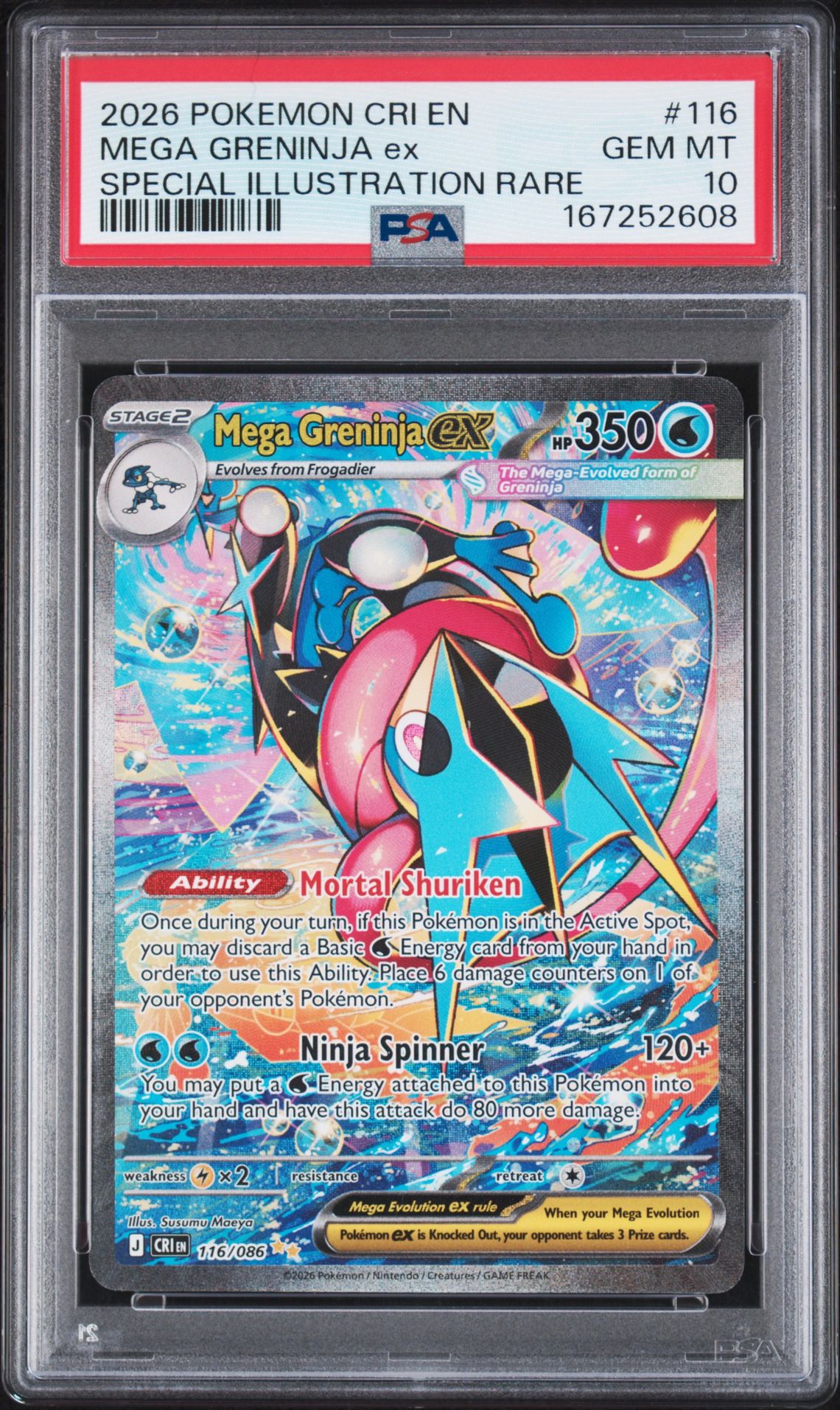 2026 Pokemon Cri En-Chaos Rising Mega Greninja Ex #116 (Special Illustration Rare) Gem Mt 10 front view - PSA graded GEM MT 10
