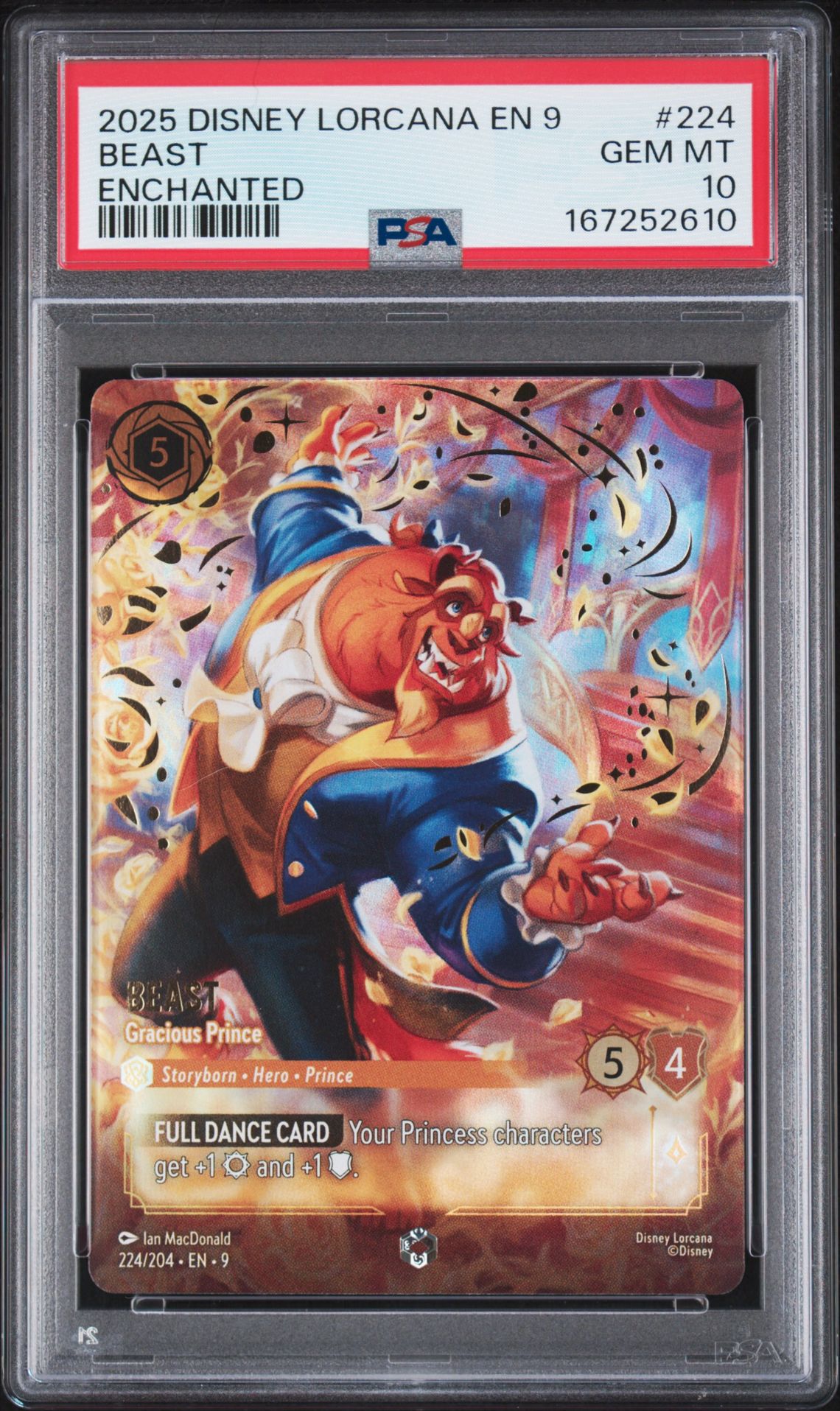2025 Disney Lorcana En 9-Fabled Beast #224 (Enchanted) Gem Mt 10 front view - PSA graded GEM MT 10