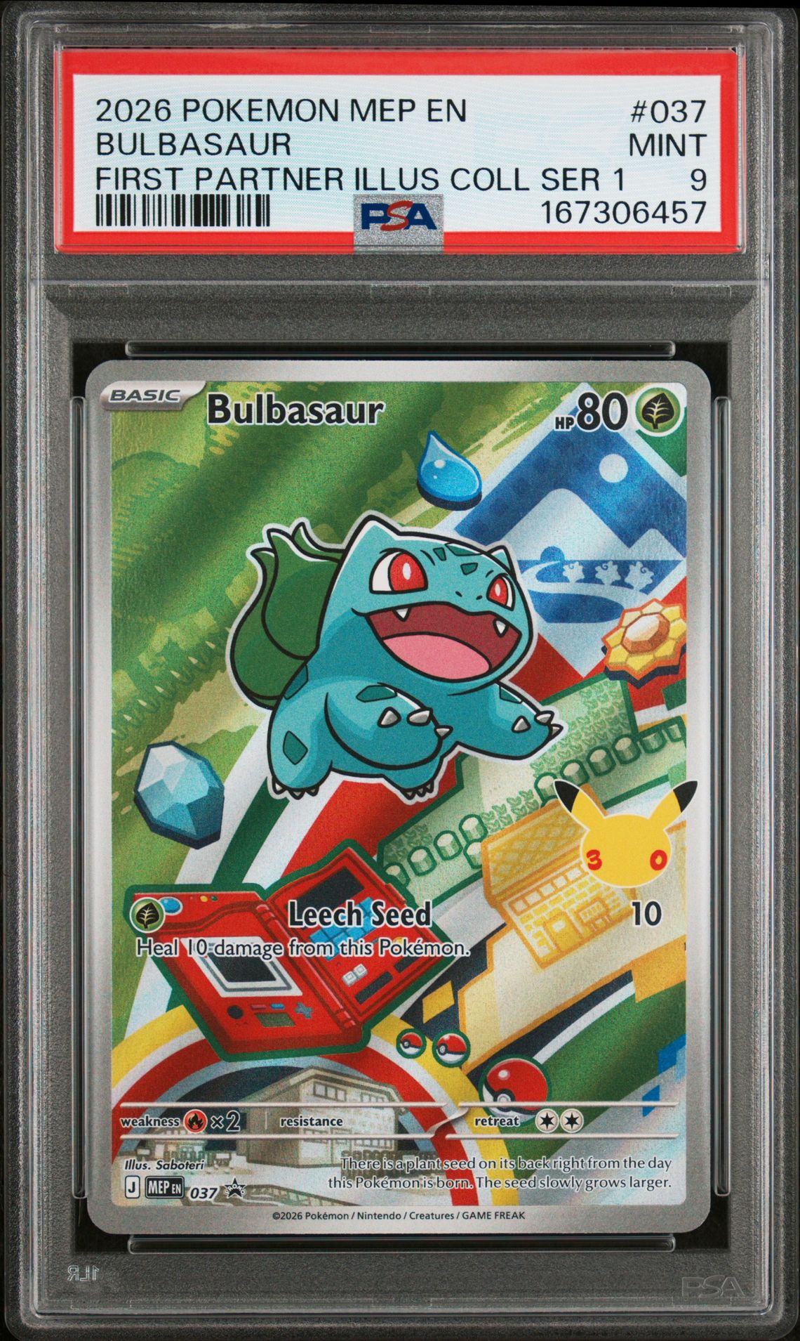 2026 Pokemon Mep En-Me Black Star Promo Bulbasaur #037 (First Partner Illus Coll Ser 1) Mint 9 front