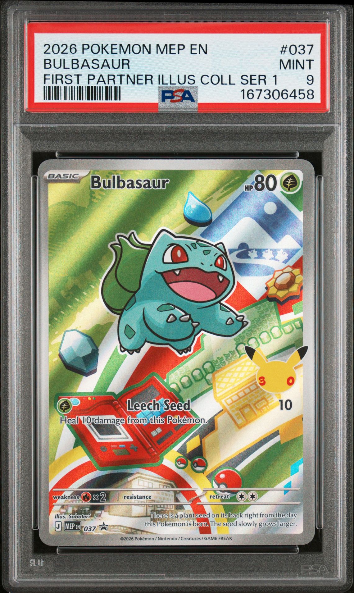 2026 Pokemon Mep En-Me Black Star Promo Bulbasaur #037 (First Partner Illus Coll Ser 1) Mint 9 front