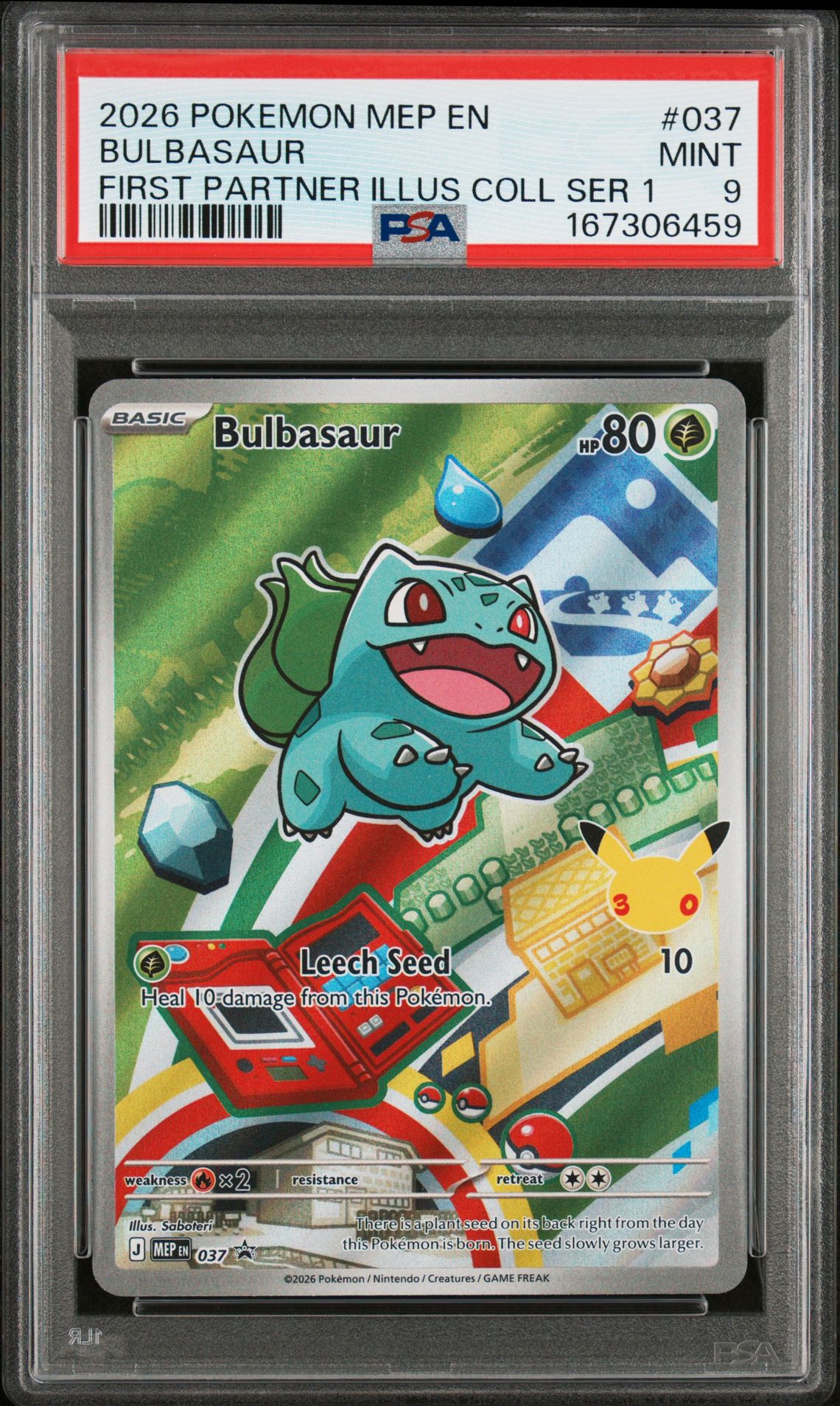 2026 Pokemon Mep En-Me Black Star Promo Bulbasaur #037 (First Partner Illus Coll Ser 1) Mint 9 front