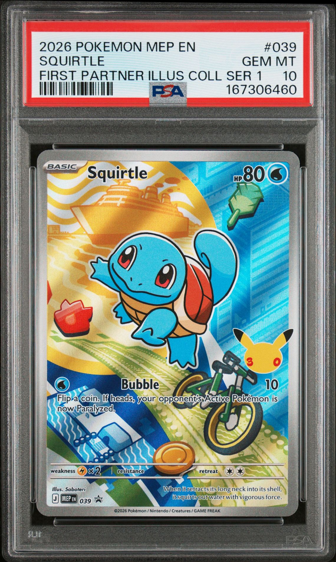 2026 Pokemon Mep En-Me Black Star Promo Squirtle #039 (First Partner Illus Coll Ser 1) Gem Mt 10 front view - PSA graded GEM MT 10