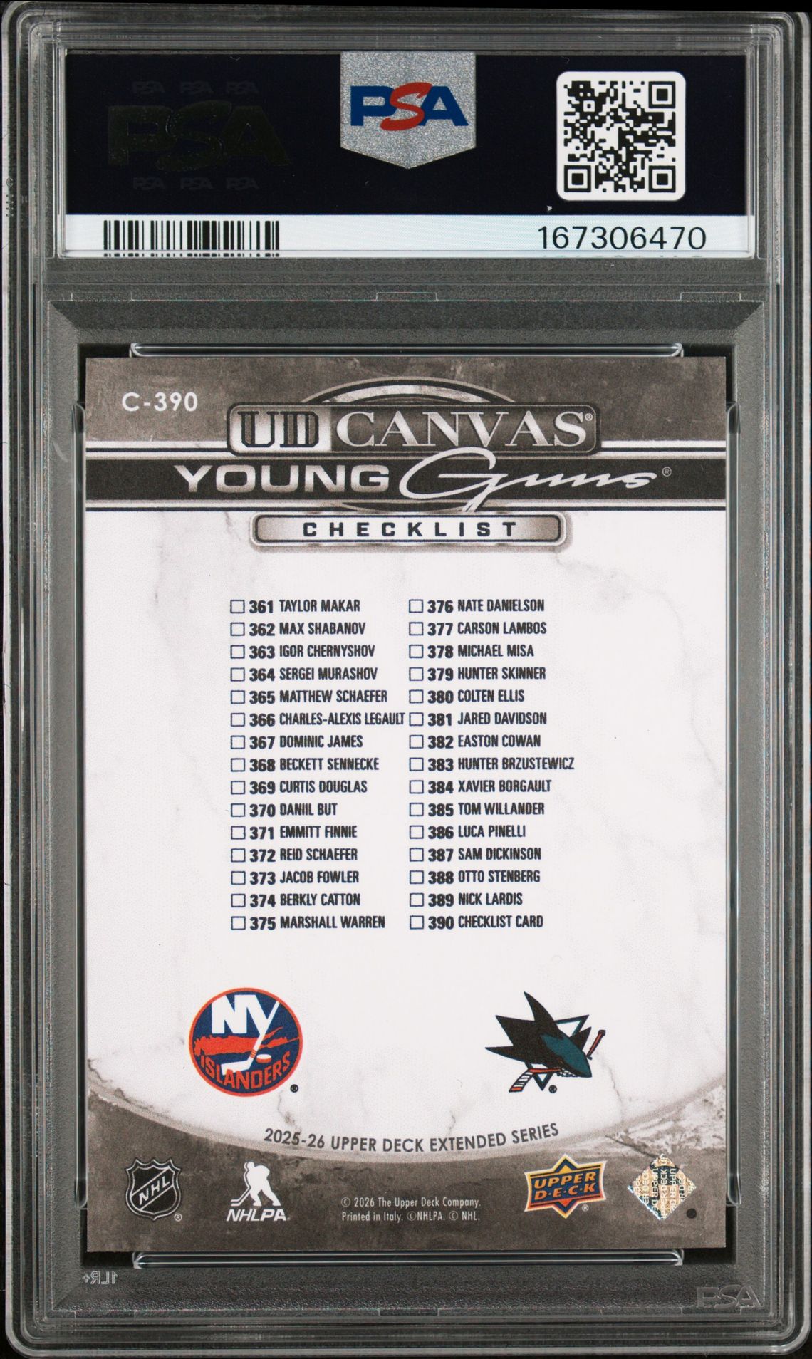 2025 Upper Deck Ud Canvas Schaefer/Misa #C-390 (Ud Canvas-Black & White) Gem Mt 10 back view - PSA certificate #167306470