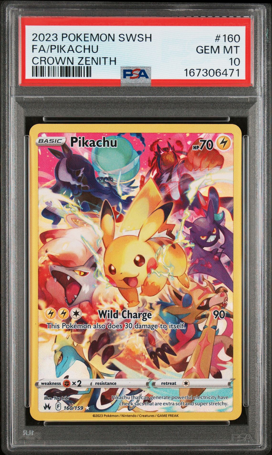2023 Pokemon Sword And Shield Crown Zenith Fa/Pikachu #160 (Crown Zenith) Gem Mt 10 front view - PSA graded GEM MT 10