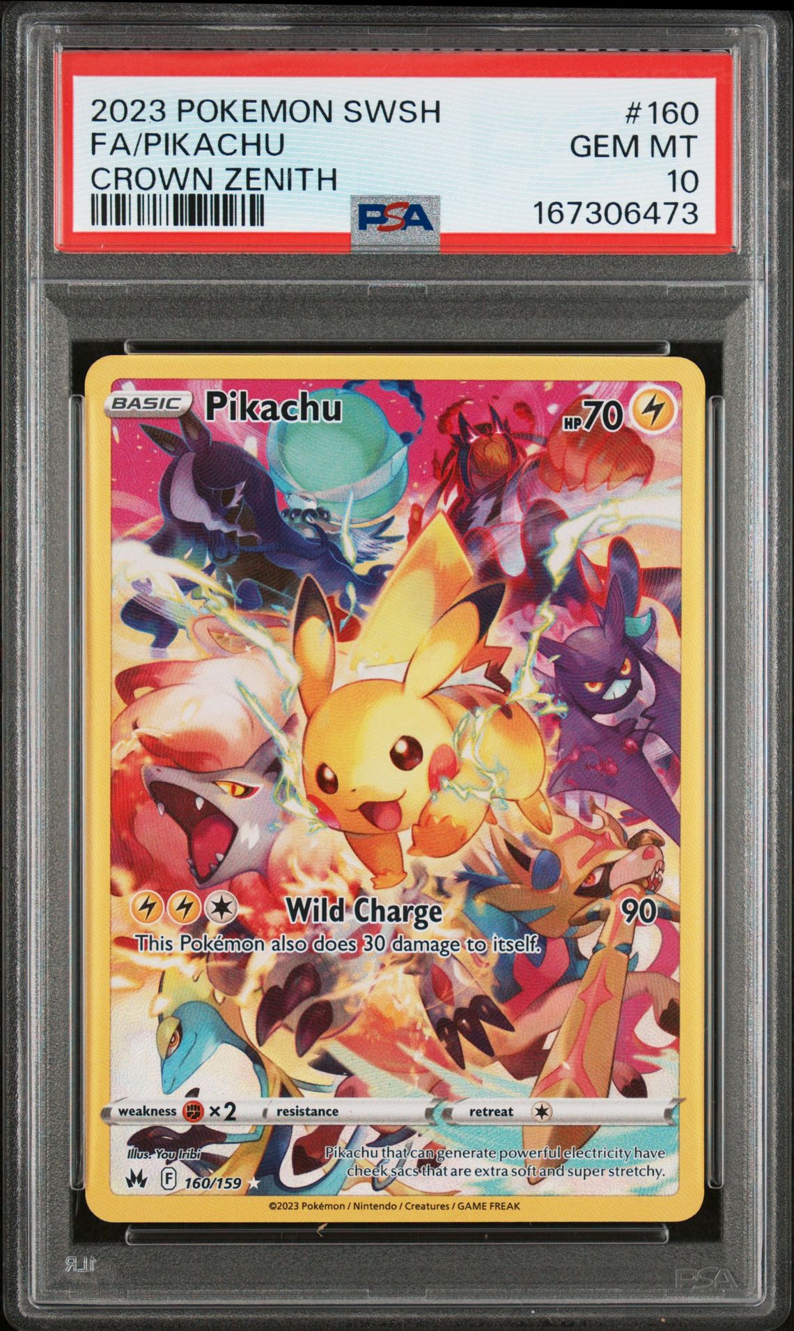 2023 Pokemon Sword And Shield Crown Zenith Fa/Pikachu #160 (Crown Zenith) Gem Mt 10 front view - PSA graded GEM MT 10