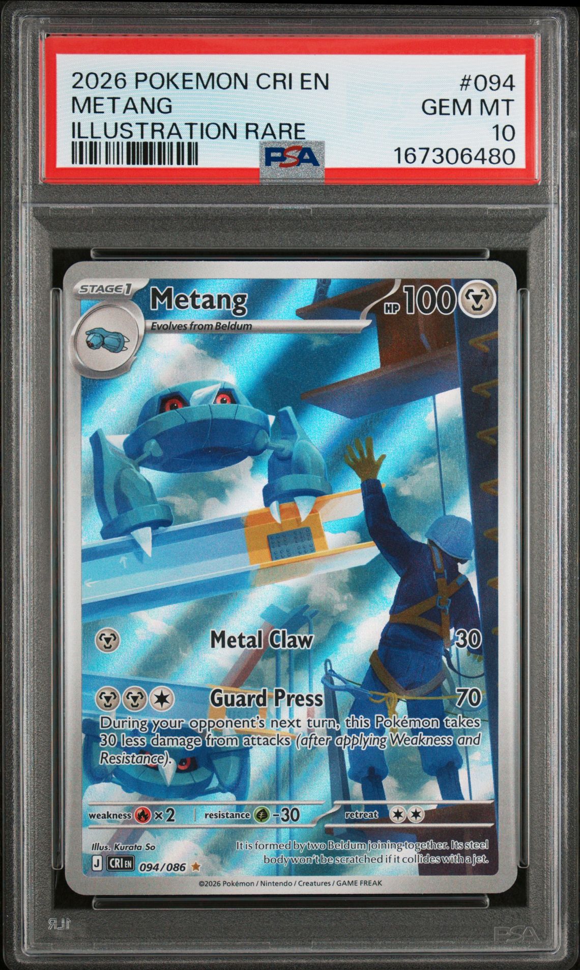 2026 Pokemon Cri En-Chaos Rising Metang #094 (Illustration Rare) Gem Mt 10 front