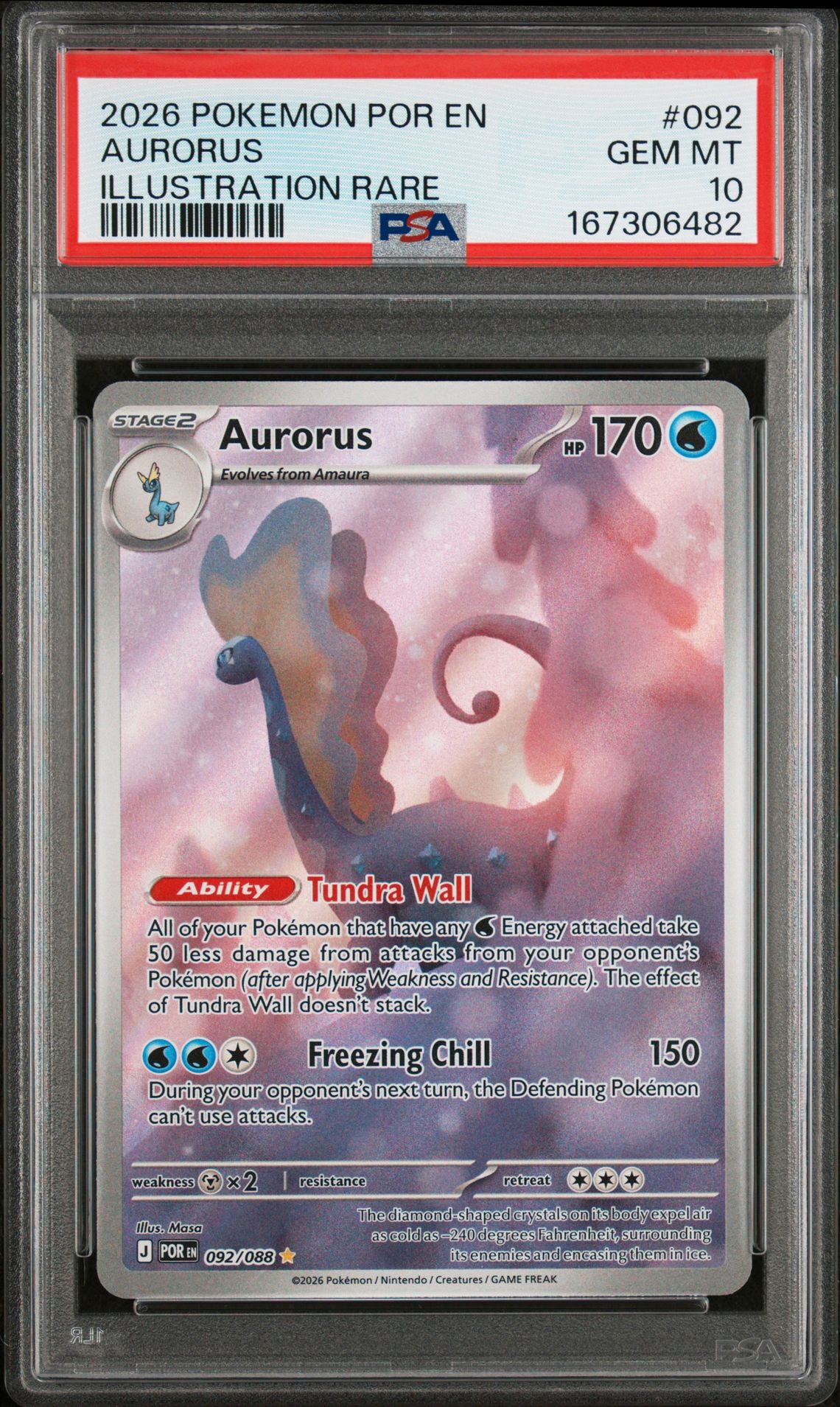 2026 Pokemon Por En-Perfect Order Aurorus #092 (Illustration Rare) Gem Mt 10 front view - PSA graded GEM MT 10