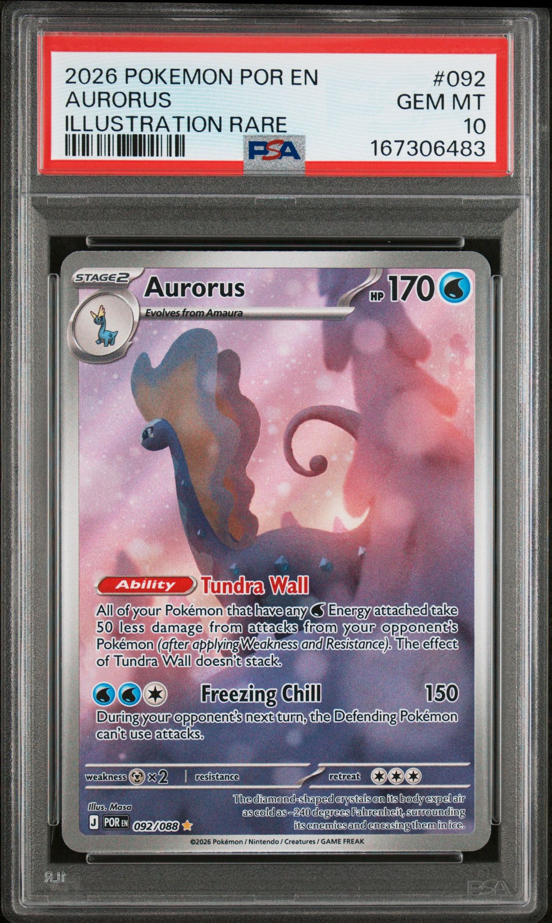2026 Pokemon Por En-Perfect Order Aurorus #092 (Illustration Rare) Gem Mt 10 front view - PSA graded GEM MT 10