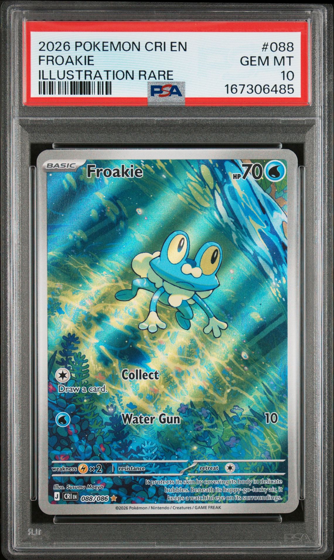 2026 Pokemon Cri En-Chaos Rising Froakie #088 (Illustration Rare) Gem Mt 10 front view - PSA graded GEM MT 10