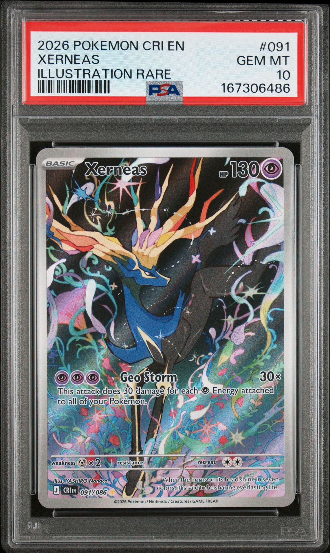 2026 Pokemon Cri En-Chaos Rising Xerneas #091 (Illustration Rare) Gem Mt 10 front