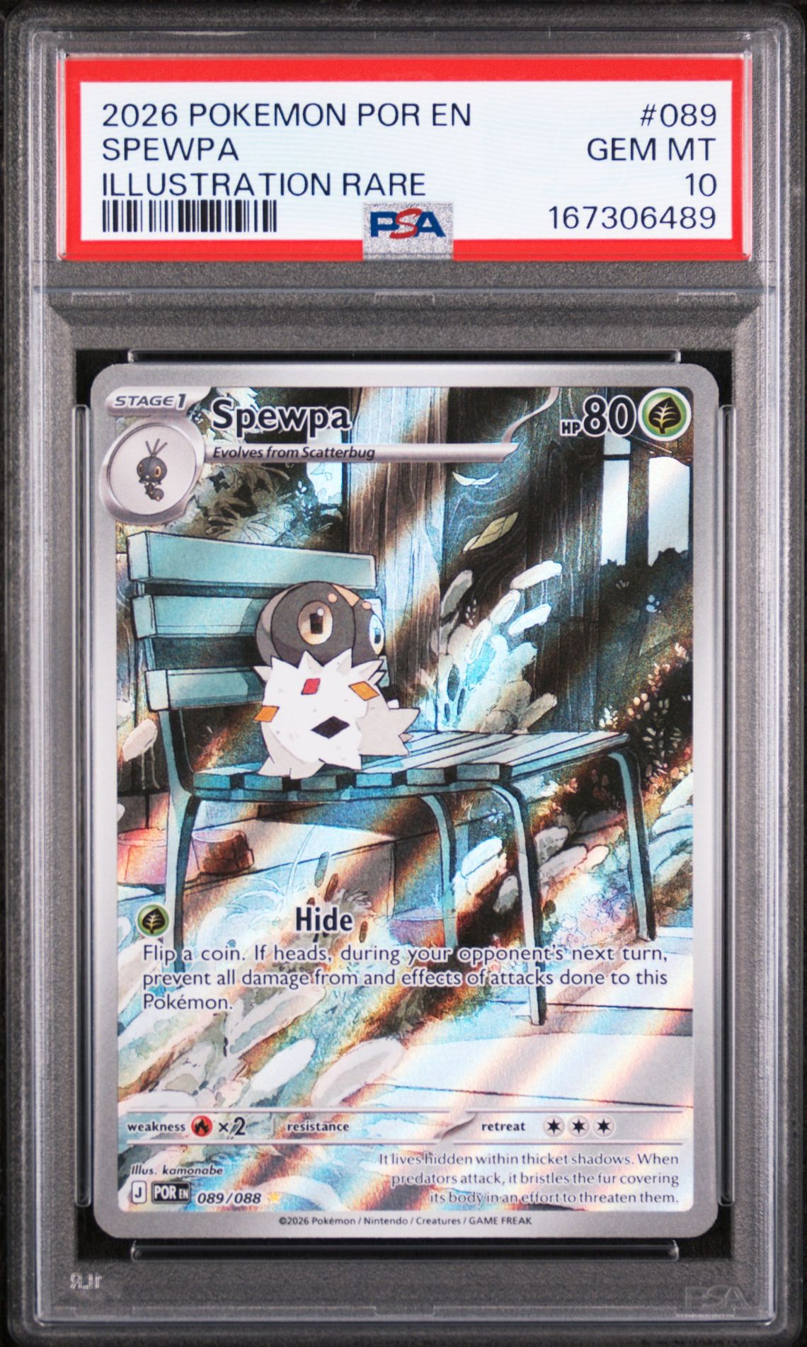 2026 Pokemon Por En-Perfect Order Spewpa #089 (Illustration Rare) Gem Mt 10 front view - PSA graded GEM MT 10