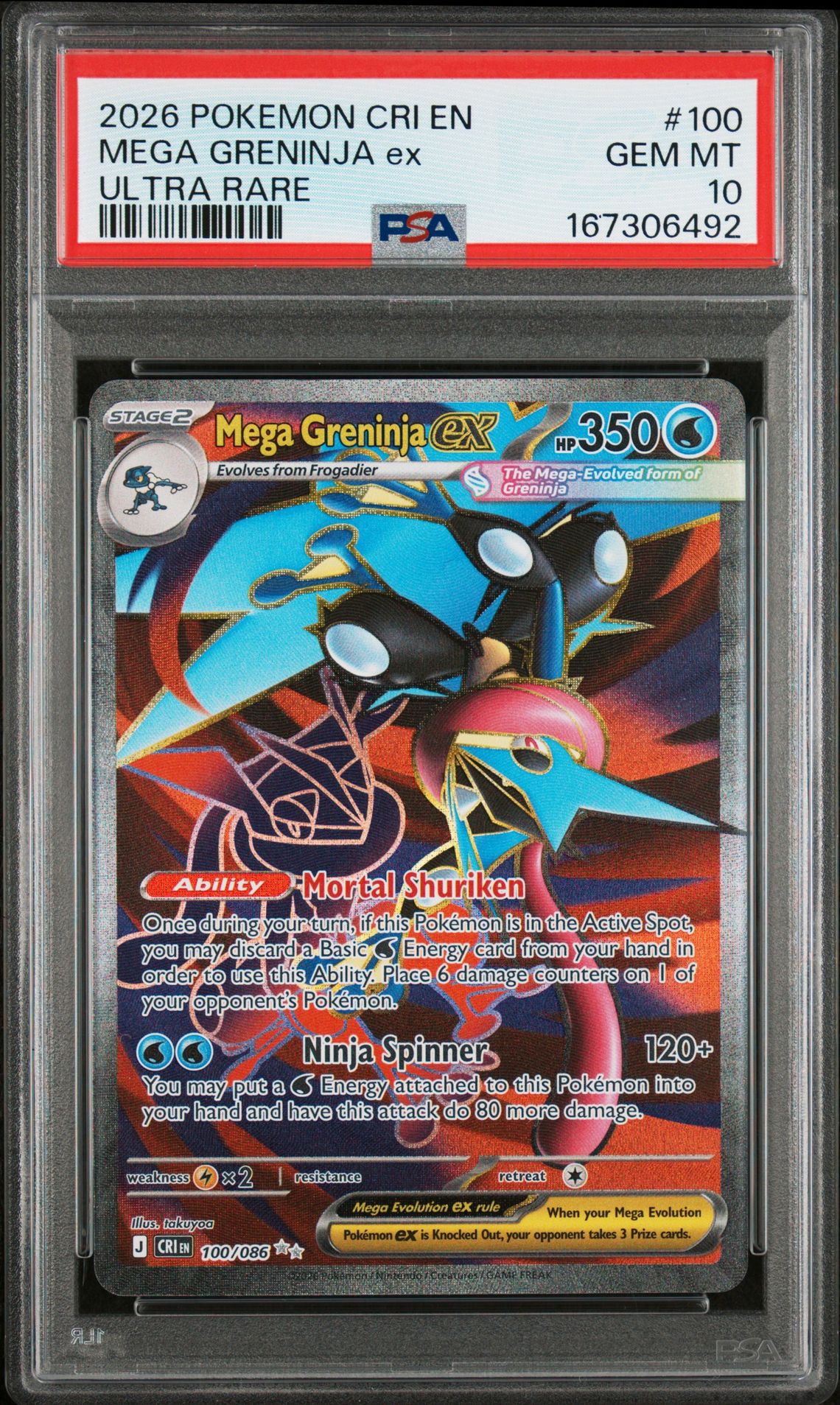 2026 Pokemon Cri En-Chaos Rising Mega Greninja Ex #100 (Ultra Rare) Gem Mt 10 front