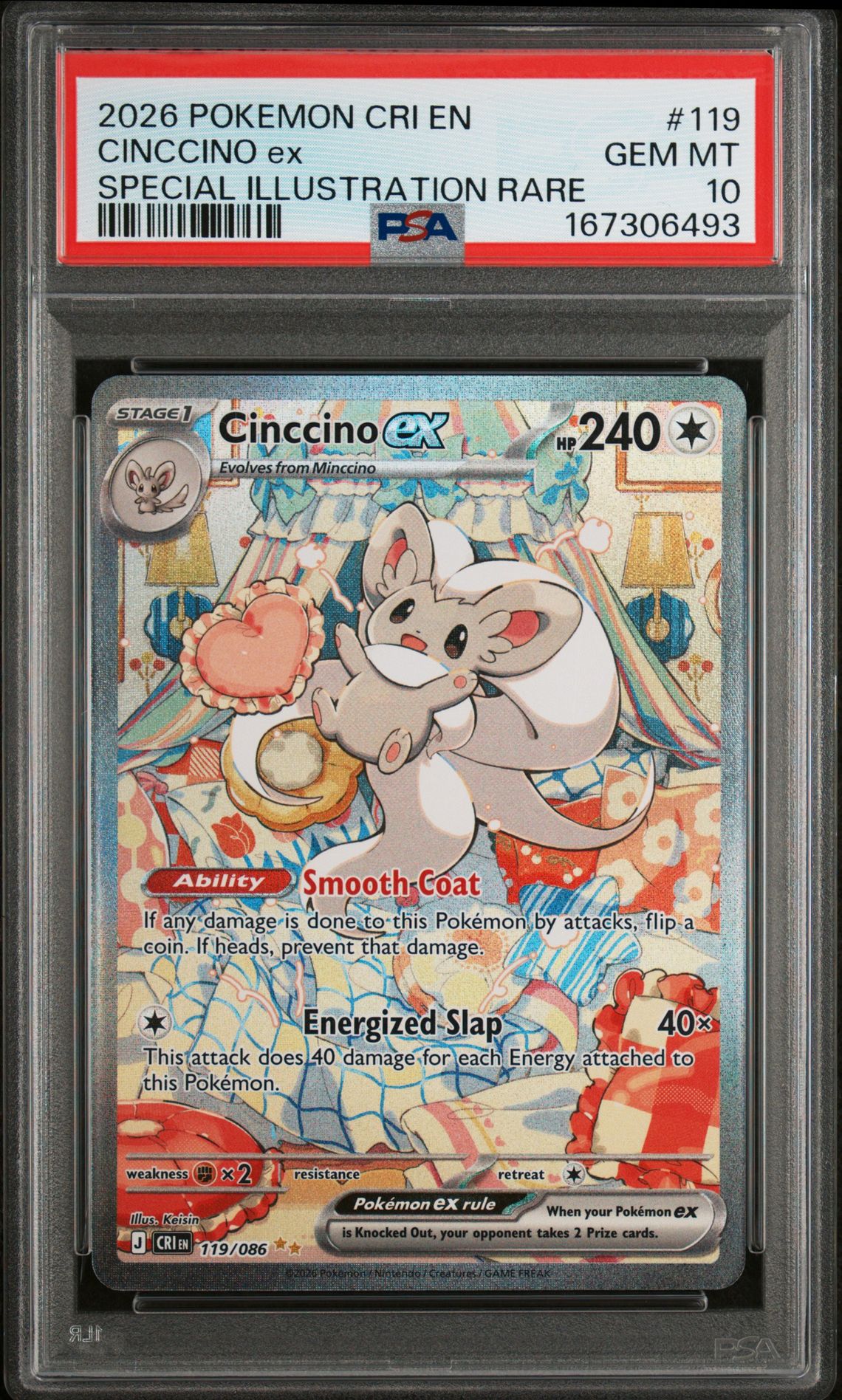2026 Pokemon Cri En-Chaos Rising Cinccino Ex #119 (Special Illustration Rare) Gem Mt 10 front view - PSA graded GEM MT 10