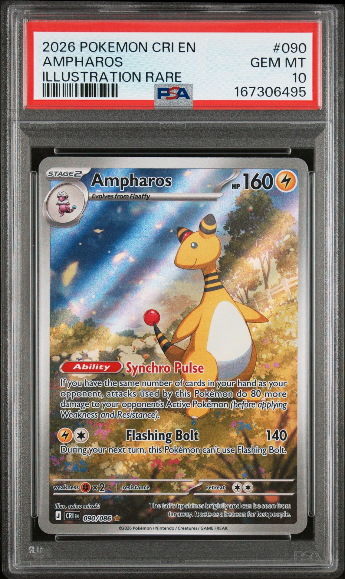 2026 POKEMON CRI EN-CHAOS RISING AMPHAROS ILLUSTRATION RARE 090 GEM MT 10 front