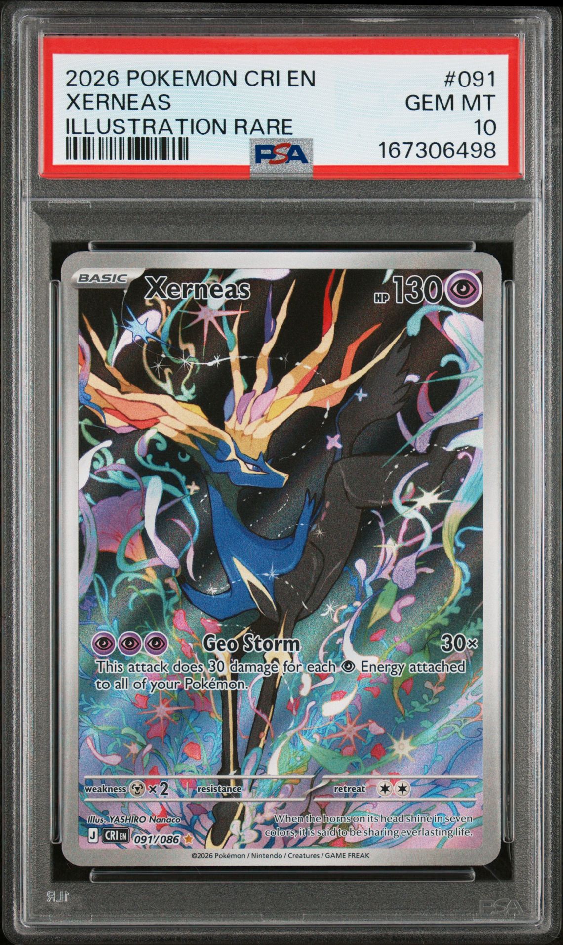 2026 Pokemon Cri En-Chaos Rising Xerneas #091 (Illustration Rare) Gem Mt 10 front