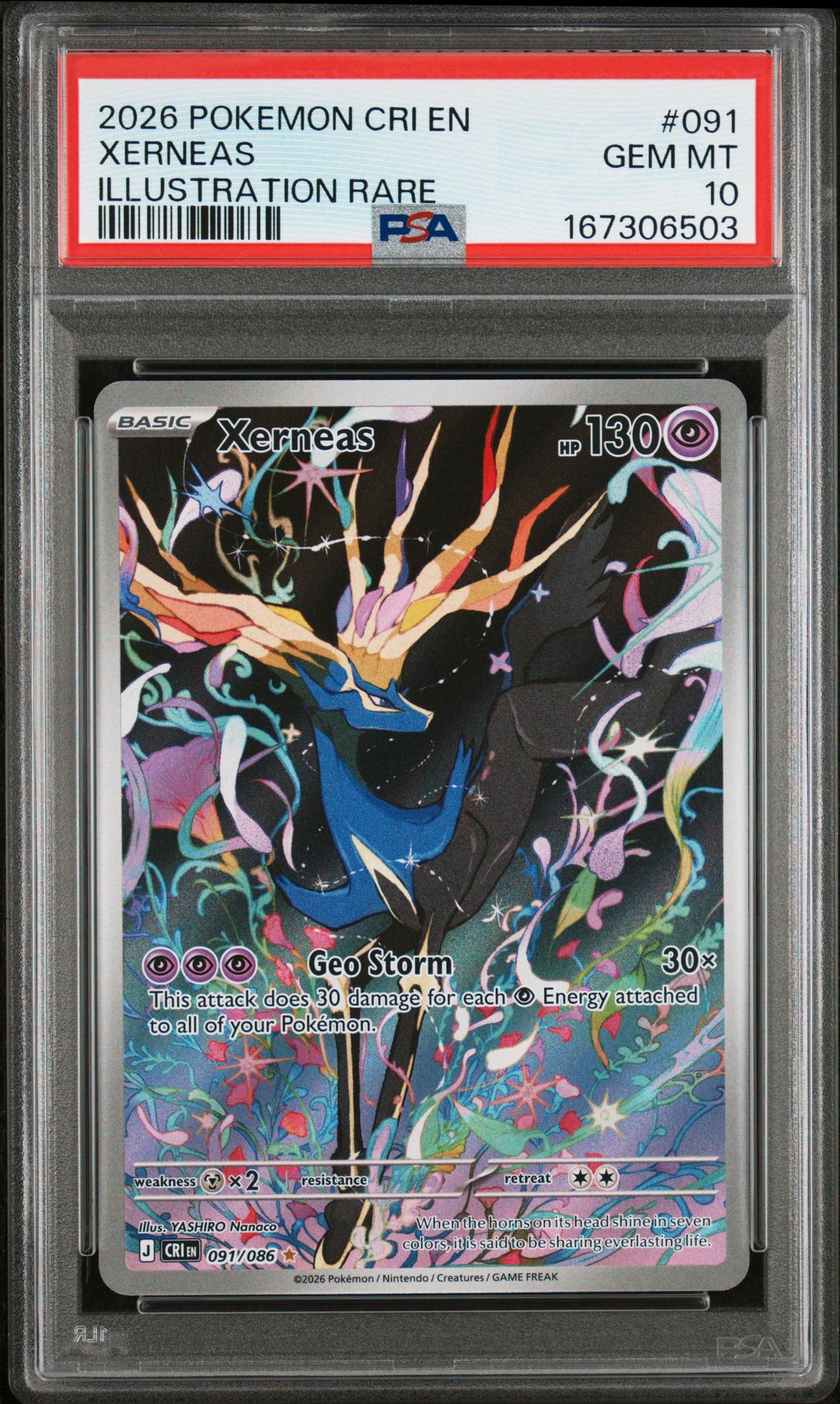 2026 Pokemon Cri En-Chaos Rising Xerneas #091 (Illustration Rare) Gem Mt 10 front view - PSA graded GEM MT 10