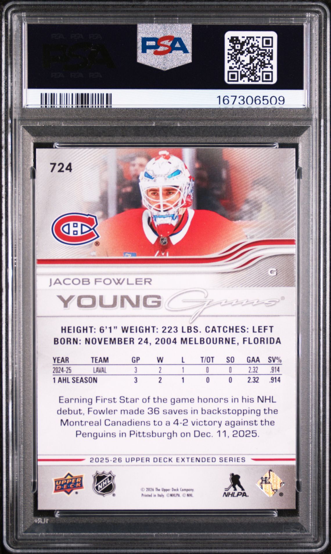 2025 Upper Deck Jacob Fowler #724 Mint 9 back