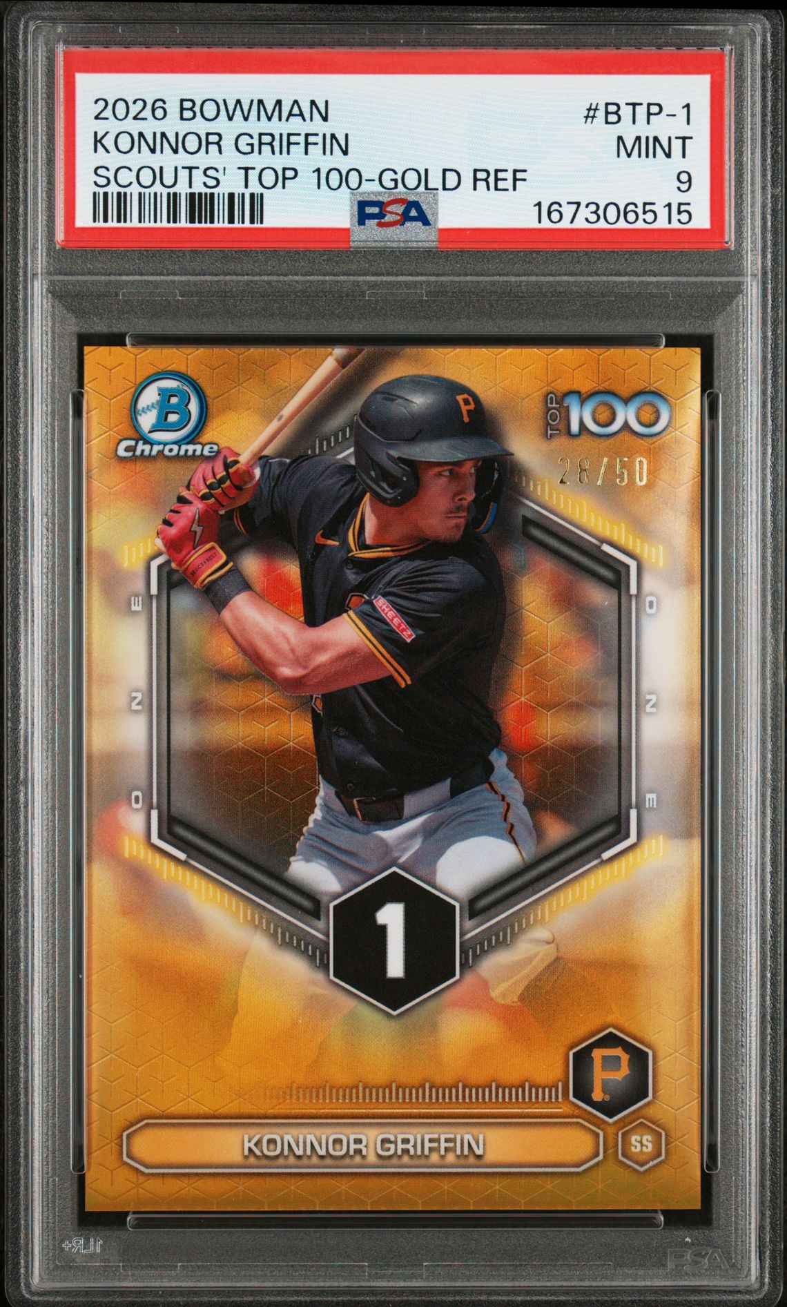 2026 Bowman Chrome Bowman Scouts' Top 100 Konnor Griffin #Btp-1 (Scouts' Top 100-Gold Ref) Mint 9 front