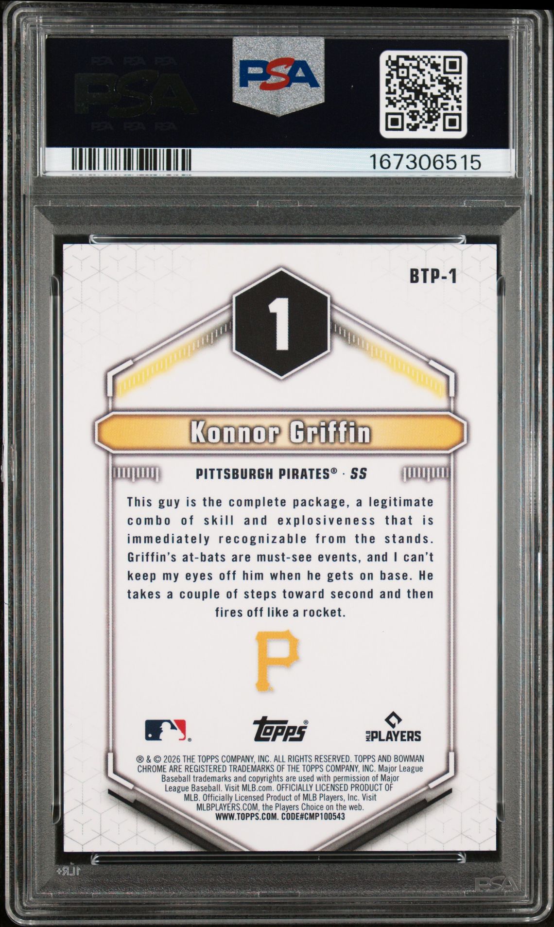 2026 Bowman Chrome Bowman Scouts' Top 100 Konnor Griffin #Btp-1 (Scouts' Top 100-Gold Ref) Mint 9 back