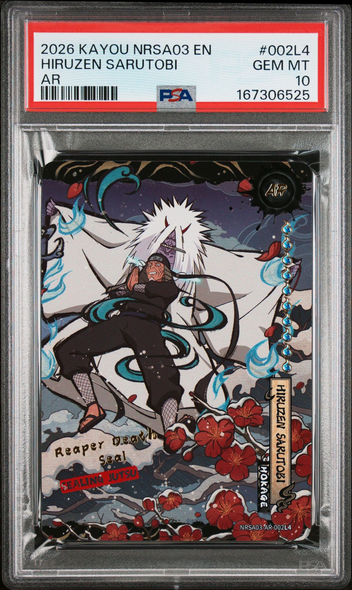 2026 Kayou Naruto Smriti Collectible Card Nrsa03-Chapter Jin English Series 3 Ar Hiruzen Sarutobi #002L4 Gem Mt 10 front view - PSA graded GEM MT 10
